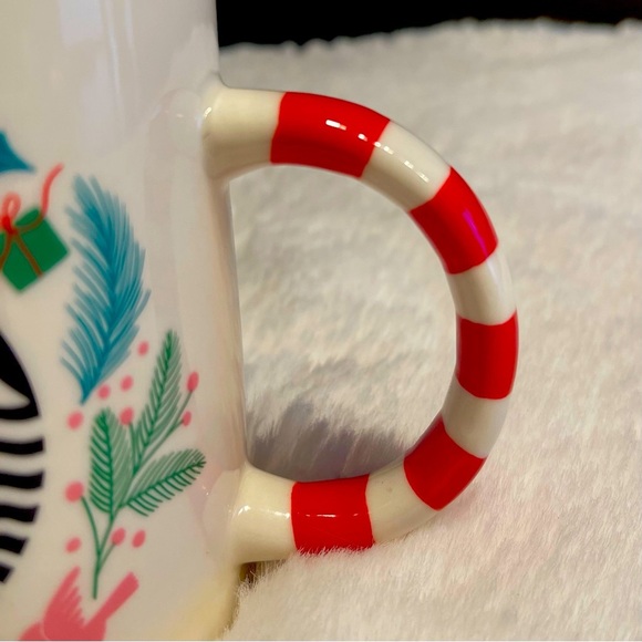 NEW Starbucks Candy Cane Christmas Coffee Mug Pink Doves Black Mermaid Holly - Picture 6 of 8